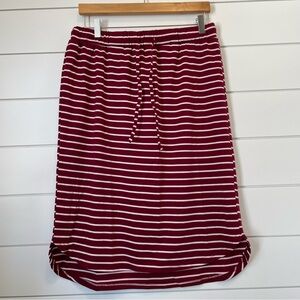 Tickled Teal Burgundy and White Striped Midi Skirt casual drawstring stretch